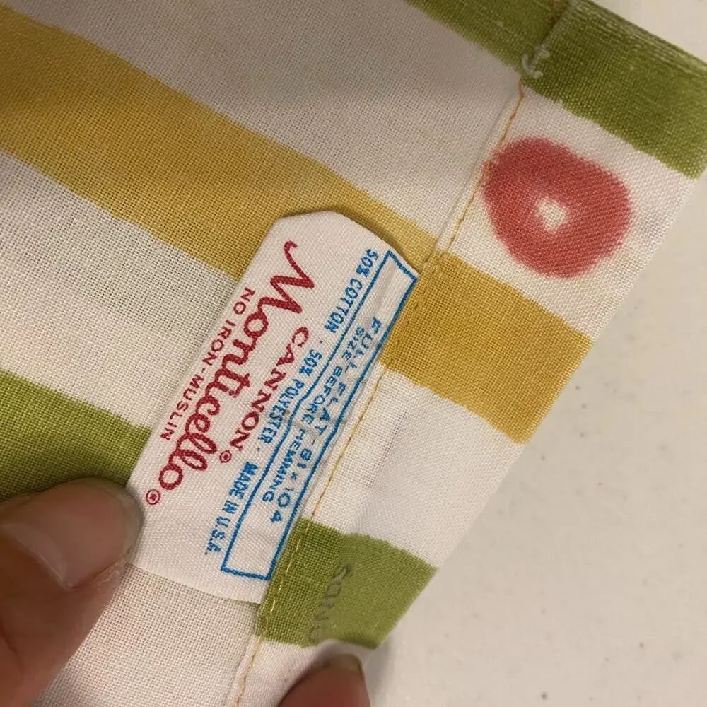 VTG Cotton Blend Full Size Flat Sheet Strips Cottagecore Home Collection 80x90”